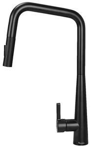 Miscelatore da cucina V77 - Miscelatore estraibile per lavello - Miscelatore monocomando con controllo separato per acqua calda e fredda - Installazione con un foro - Corpo in ottone lucido - Colore nero