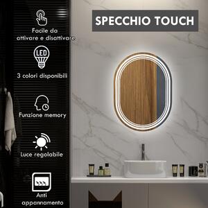Kleankin Specchio Bagno con Luce LED a 3 Temperature, Controlli Touch e Antiappannamento, 80x60cm