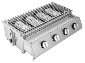 Griglia a gas - Griglia da tavolo con 4 bruciatori - Acciaio inossidabile - Gas GPL - Piastra di cottura 58 x 40 x 20 cm - Grigio chiaro