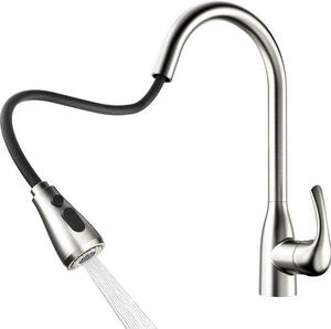 Rubinetto da cucina con doccetta estraibile, 3 vie, orientabile a 360°, nichelato