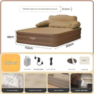 Materassino gonfiabile per campeggio, 2 persone - Letto gonfiabile - Pompa integrata - Autogonfiante - Realizzato in PVC spesso - Dimensioni 203x152x48 cm - Adatto per interni ed esterni - Colore marrone