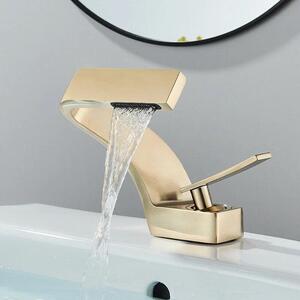 Rubinetto da bagno - Miscelatore per lavabo - Lavabo da appoggio - Monocomando - Installazione monoblocco - Acqua calda e fredda - Cartuccia in Vetroceramica - Acciaio inossidabile spazzolato - Oro