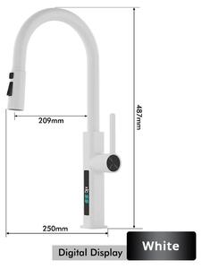 Miscelatore da cucina – Miscelatore estraibile per lavello – Rotazione a 360° – Doccetta/getto a 2 getti – Acqua calda e fredda – Installazione monoblocco – Ottone – Bianco