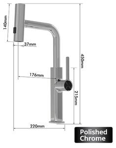 Miscelatore per lavello da cucina, monocomando con doccetta estraibile, installazione monoblocco, acqua calda e fredda, corpo in ottone, finitura cromata lucida