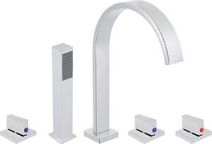 Miscelatore per vasca da bagno - Miscelatore per bordo vasca con 5 fori - Rubinetto con erogatore a cascata - Doccetta manuale - Ottone - Cromo