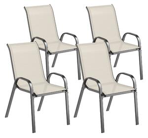 Outsunny Set 4 Sedie da Giardino Impilabili con Braccioli Curvi, in Acciaio e Tessuto Traspirante, 54x71x93 cm, Beige | Aosom Italy