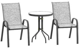 Outsunny Set da Giardino 3pz con 2 Sedie da Giardino 54x71x93 cm e Tavolino Rotondo Ø60x71 cm in Acciaio Grigio | Aosom Italy