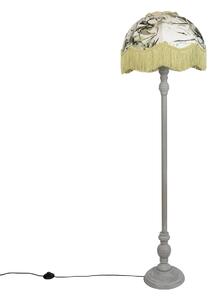 Lampada da terra nera con paralume floreale e interno bianco 45cm - Classico