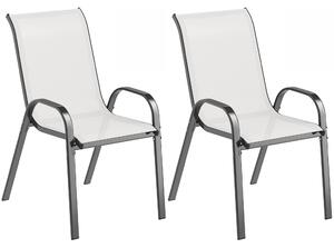 Outsunny Set 2 Sedie da Giardino Impilabili con Braccioli Curvi, in Acciaio e Tessuto Traspirante, 54x71x93 cm, Grigio Chiaro | Aosom Italy