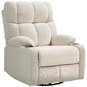 HOMCOM Poltrona Reclinabile 135° con Portabicchieri e Poggiapiedi, in Tessuto Effetto Lino, 88x96x108 cm, Beige | Aosom Italy