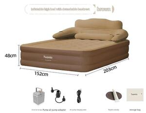 Materasso gonfiabile - Letto ad aria - Pompa integrata - Gonfiaggio automatico - 152×203×48 cm - Materiale EVA - Camping/Casa - Marrone caffè