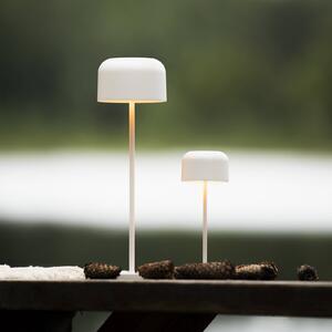 Konstsmide Lampada LED da tavolo ricaricabile Lille, altezza 20 cm, bianca, IP54, USB dimmerabile, Bianco / Opale, Soggiorno / Sala da pranzo, Alluminio, Moderno