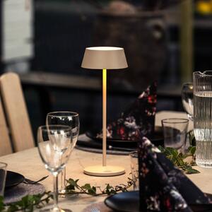 Konstsmide Lampada LED da tavolo ricaricabile Menton, color sabbia, altezza 27 cm, IP54, dimmerabile, Crema / Ambra, Soggiorno / Sala da pranzo, Alluminio, Moderno