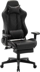 Sedia da gioco Happyment Luxe - Sedia ergonomica da gioco e da ufficio con poggiapiedi - Regolabile in altezza - Nero - Pelle finta