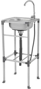 Lavabo, design autoportante, rubinetto per acqua fredda, argento