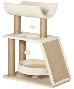Albero Tiragraffi 60x30x76 cm con Cucce e Pannello in Sisal Marrone Chiaro