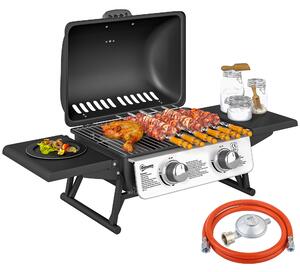 Outsunny Barbecue a Gas Portatile con 2 Bruciatori e Coperchio con Termometro, Nero