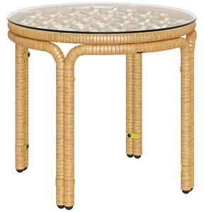 Outsunny Tavolino da Giardino in Rattan e Vetro Rotondo in Stile Boho Chic, Ø50x44 cm, Giallo | Aosom Italy
