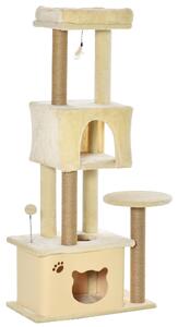 PawHut Albero Tiragraffi per Gatti Alto 136 cm con Cuccia Rimovibile, Casetta e Lettino, Pali in Iuta, Beige | Aosom Italy