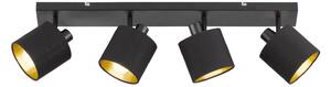 Reality Leuchten Faretto da soffitto Tommy, nero/oro, lunghezza 70 cm, a 4 luci