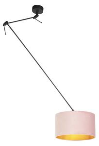 Lampada a sospensione con paralume in velluto rosa antico con oro 35 cm - BLITZ I zwart