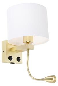 Lampada da parete oro con USB e paralume bianco 18 cm - Brescia Combi