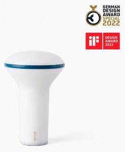 FARO BARCELONA Lampada LED da tavolo Buddy, bianco/blu, policarbonato, Ø 11 cm