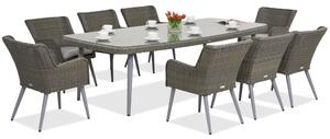 Set di mobili da pranzo esclusivo Cordoba per 8 persone con un grande tavolo Garden Point grigio