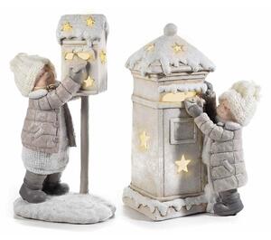 Bimbi in Ceramica che Imbucano Letterina con Luce Led - 2 Pezzi