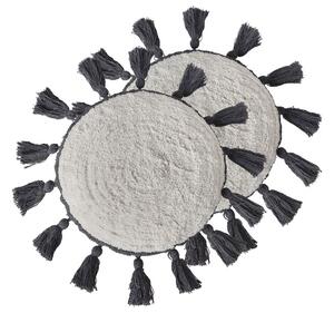 2 cuscini decorativi in cotone bianco sporco ⌀ 40 cm con frange grigio scuro Beliani