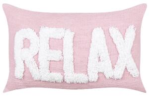 2 cuscini decorativi in cotone rosa pastello 30 x 50 cm con testo bianco Beliani