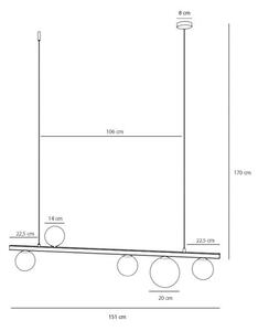 ALDEX Lampada a sospensione Garda 5, trave, metallo, vetro, nero, a 5 luci