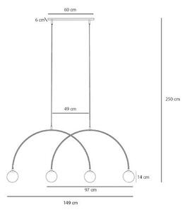 ALDEX Lampada a sospensione Una 4, metallo, vetro, 4 luci, rosso corallo