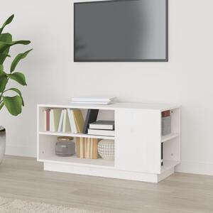 Mobile Porta TV Bianco 110,5x35x44 cm in Legno Massello di Pino