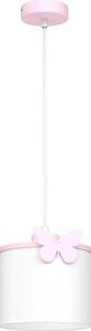 Lampadario a sospensione per bambini SWEET 1xE27/15W/230V bianco/rosa/farfalla