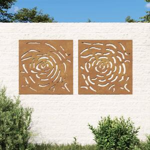 Decorazioni Muro Giardino 2 pz 55x55 cm Rosa in Acciaio Corten