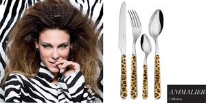 Posate colorate set 24 pezzi 6 posti tavola Animalier collection Leopardato, Stile Contemporaneo Urban , 18/10 in confezione regalo lavabili in lavastoviglie Leopardato