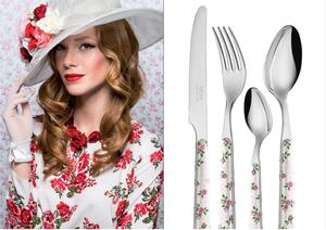 Posate colorate set 24 pezzi 6 posti tavola Bistrot Stile shabby chic , 18/10 in confezione regalo lavabili in lavastoviglie