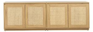 Buffet finitura legno chiaro quercia e intreccio di rattan 4 porte L192 cm SEVILLE