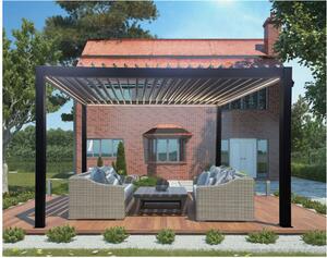 VivaGarden Pergola Bioclimatica da Esterno in Acciaio Motorizzata Copertura a Lamelle Orientabili Dimensioni 4x4 mt colore Grigio Scuro