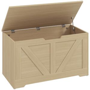 HOMCOM Baule contenitore con coperchio e cerniere sicurezza, 80x40x45 cm, Legno naturale | Aosom Italy