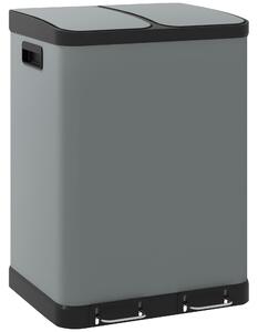 HOMCOM Pattumiera doppio scomparto 2x30 L con pedale e secchi estraibili, Grigio | Aosom Italy