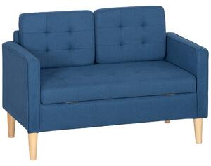 HOMCOM Divano 2 posti con contenitore e rivestimento capitonné, 117x62x78 cm, Blu | Aosom Italy