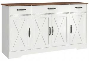 HOMCOM Credenza cucina country con 4 ante fienile, 3 cassetti e ripiani, Bianco | Aosom Italy