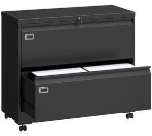 HOMCOM Cassettiera archivio con 2 cassetti e guide sospese, 90x40x77,4 cm, Nero | Aosom Italy