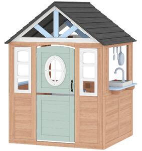 AIYAPLAY Casetta bambini legno con cucina e porticina animali, Legno naturale | Aosom Italy
