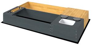 AIYAPLAY Sabbiera legno con panca, lavello e vano portaoggetti, 150x90 cm, Giallo | Aosom Italy