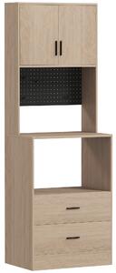 HOMCOM Mobile microonde con 2 cassetti, 2 ante, pannello forato e ganci, Legno naturale | Aosom Italy