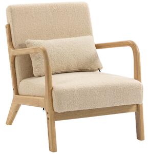 HOMCOM Poltrona lounge in velluto con 3 cuscini e struttura in hevea, Beige | Aosom Italy