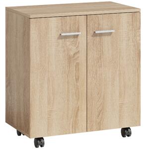 HOMCOM Credenza con ruote, 2 ante e ripiani, 60x35x65 cm, Legno naturale | Aosom Italy